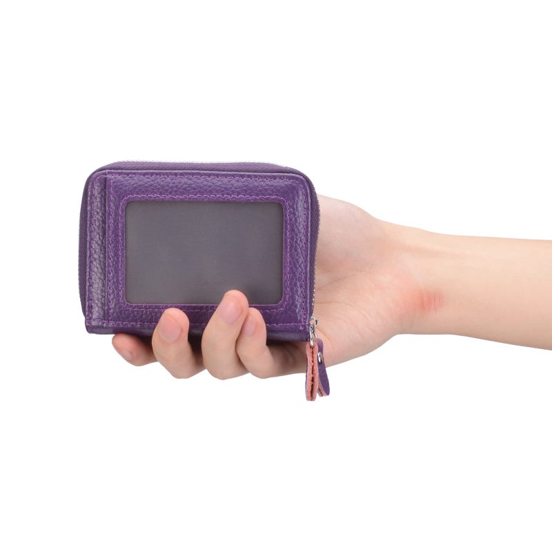 traderplus Women's RFID Blocking Leather Zipper Card Wallet Small Purse Credit Card Case Holder for Mother Day Gift (Purple) - Image 5